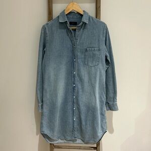 Quince Distressed Denim Shirt Dress Blue Long Sleeves Women’s Size Small